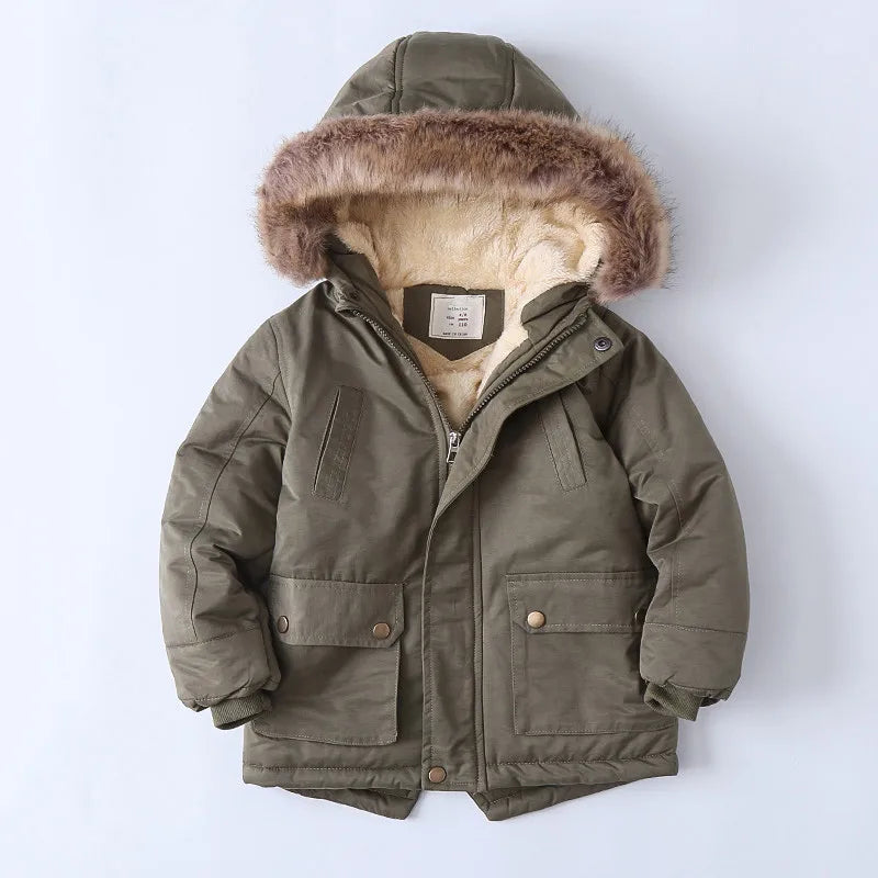 2025 Autumn Winter Children Boy Jacket Outerwear Coat Hooded Plus Velvet Thicken Warm Jacket For Girl 4-14 Year Kids Girl Parka