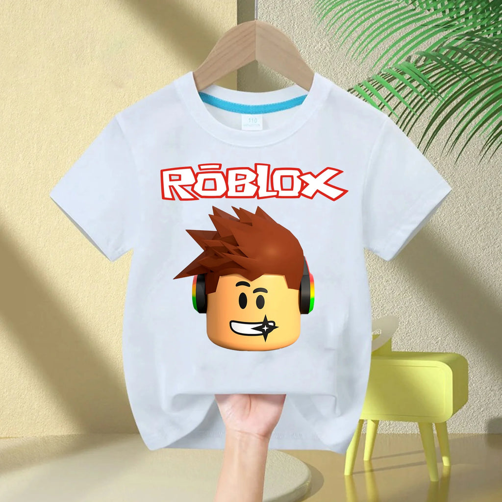 Roblox 2026 Kids' 100% Cotton T-Shirt – Boys' Short-Sleeve Crew Neck T-Shirt with Cartoon Print, Girl Casual and Comfortable Top