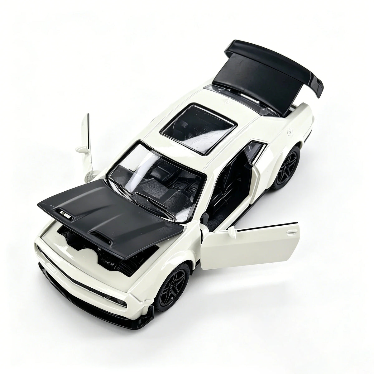 Children’s alloy spring-powered car model. Boy-themed, realistic, collectible, racing car/toy.