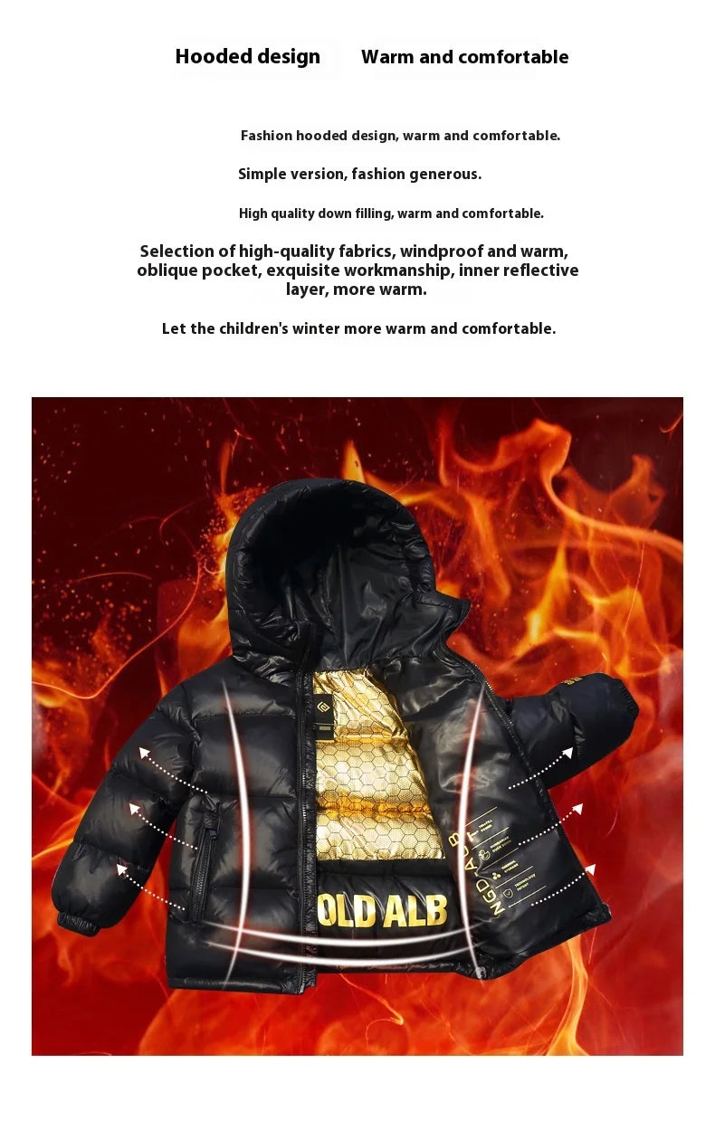 Children's Jacket Winter Down Jacket Jacket Black Gold Down Jacket Boys Girls Middle and Large Children Thickened Short Jacket