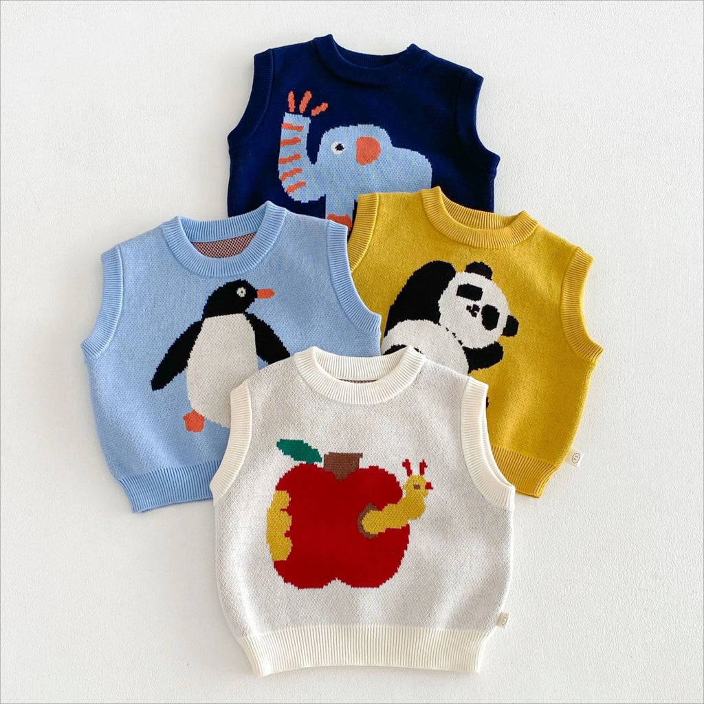 Boys Vest 2026 Spring and Autumn New Children's Clothing Korean Style Fashion Boy Baby Cute Cartoon Knit Vest Simple