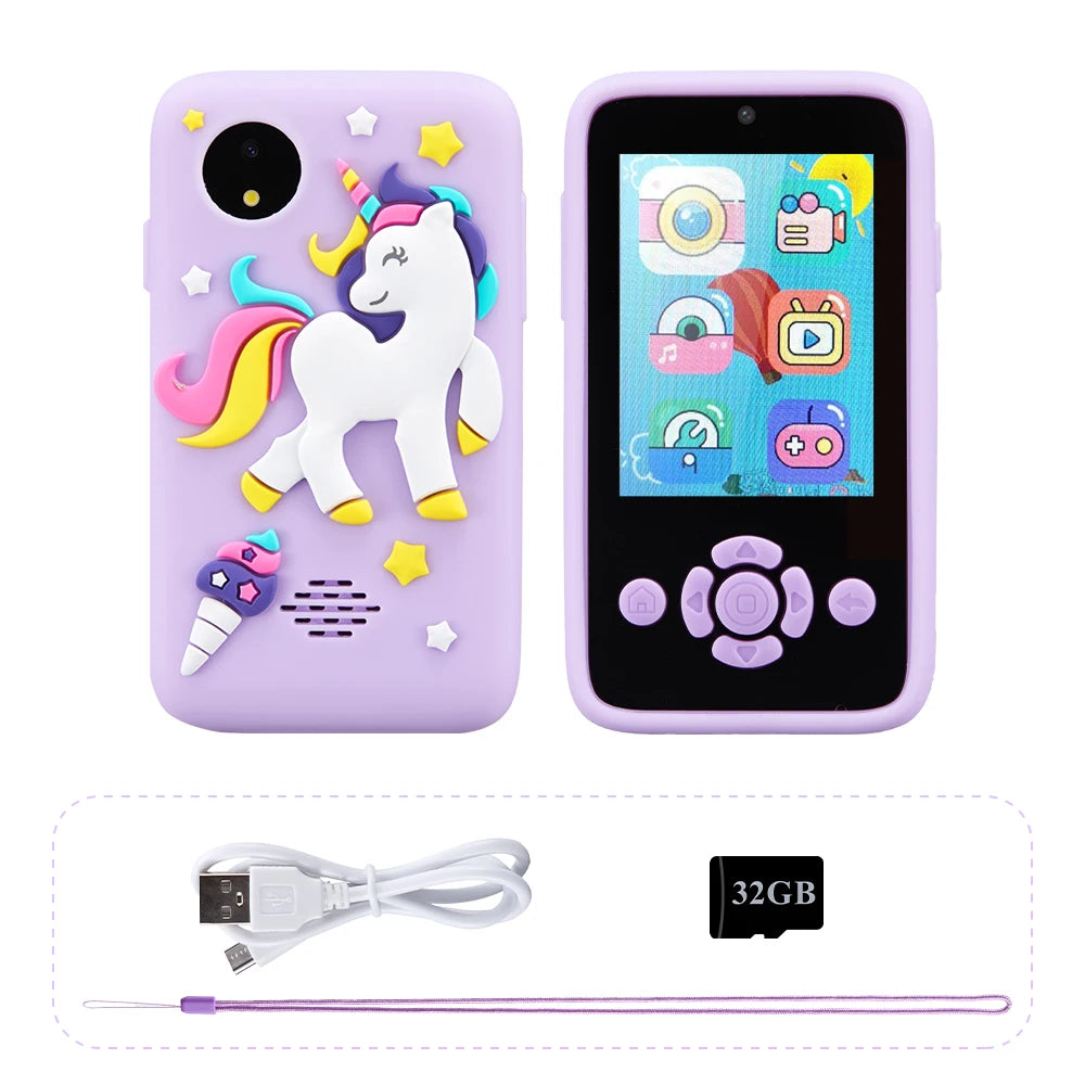 Children Phone Camera Toys Mp3 Music Player Puzzle Games Tooddler Leaning Toys for Girls Boys Age 3-10 Birthday Gifts With 32G