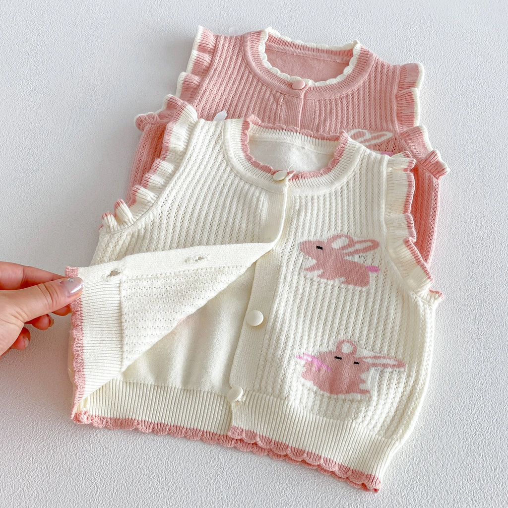 Girls' Vest, Knit Cardigan Top for baby, cartoon Round-Neck Backless Vest, Stylish and Cute Rabbit Vest