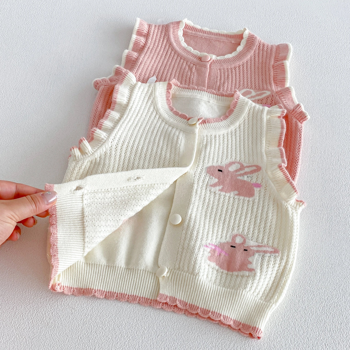 Girls' Vest, Knit Cardigan Top for baby, cartoon Round-Neck Backless Vest, Stylish and Cute Rabbit Vest