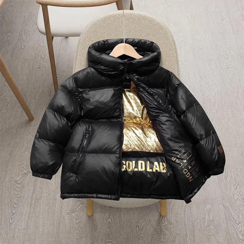 Children's Jacket Winter Down Jacket Jacket Black Gold Down Jacket Boys Girls Middle and Large Children Thickened Short Jacket