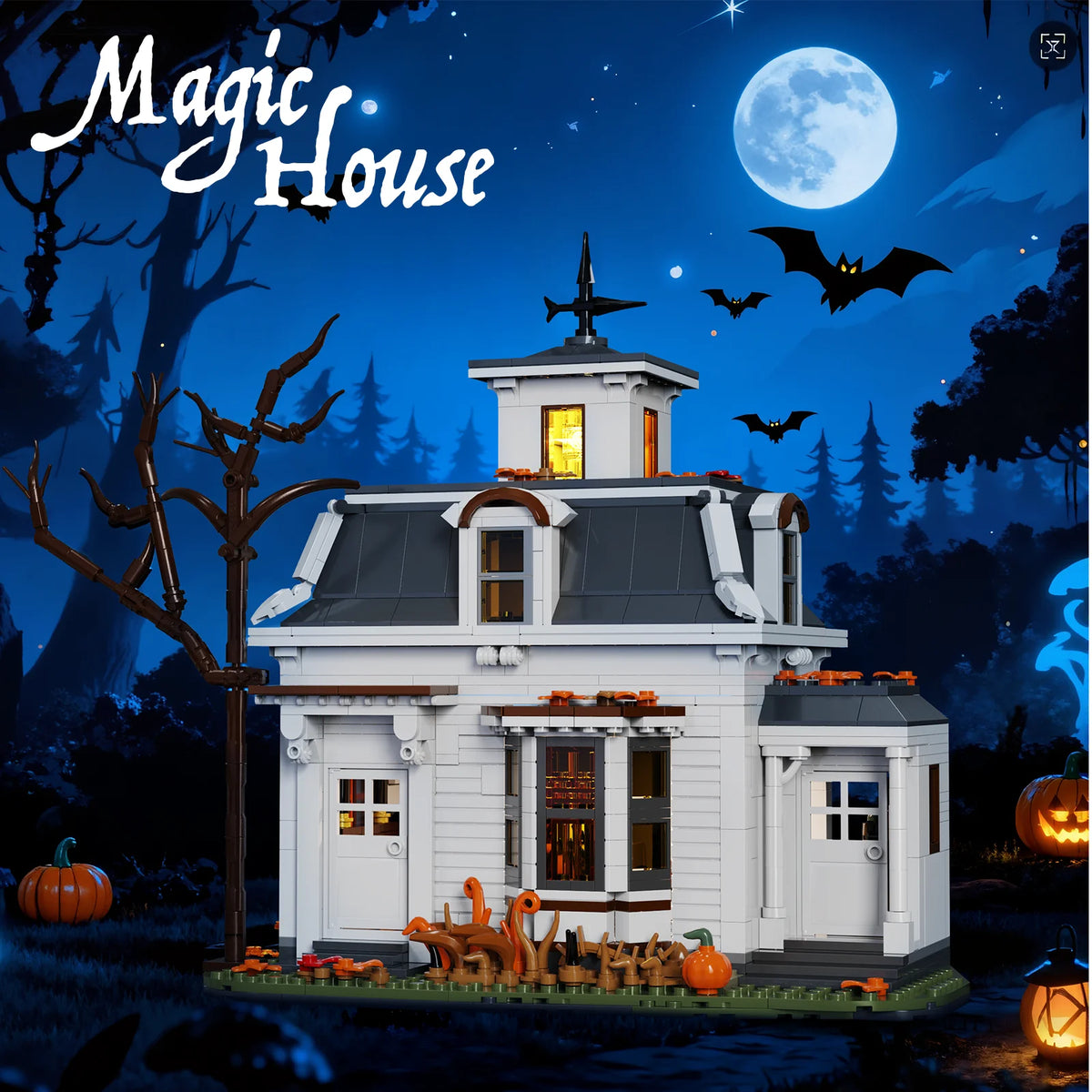Halloween Magic House Building Blocks Set Spooky White Cottage Architecture Model Bricks Home Decoration Toys Gifts for Adult