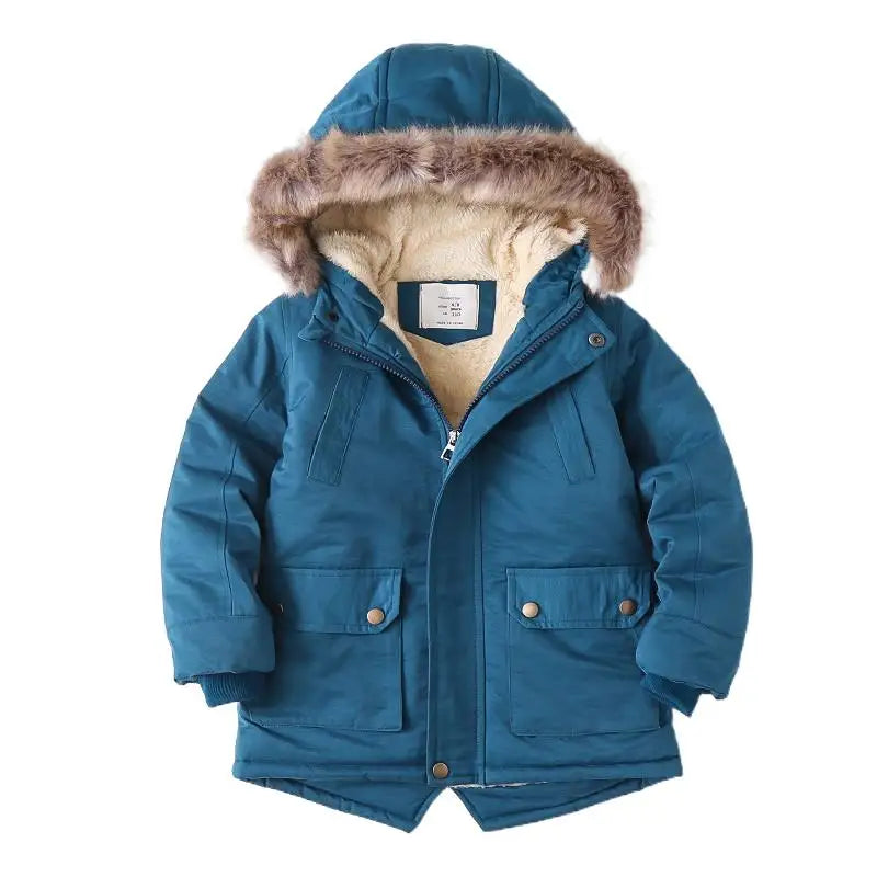 2025 Autumn Winter Children Boy Jacket Outerwear Coat Hooded Plus Velvet Thicken Warm Jacket For Girl 4-14 Year Kids Girl Parka