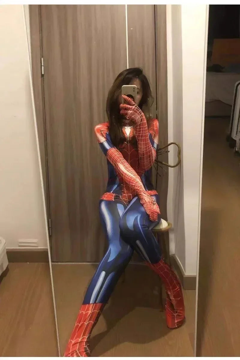 Halloween Superhero Cosplay Costume Spider-Woman Black Cat 3D Printed Tight Jumpsuit Bodysuit Adult Party Outfit Xmas Gift