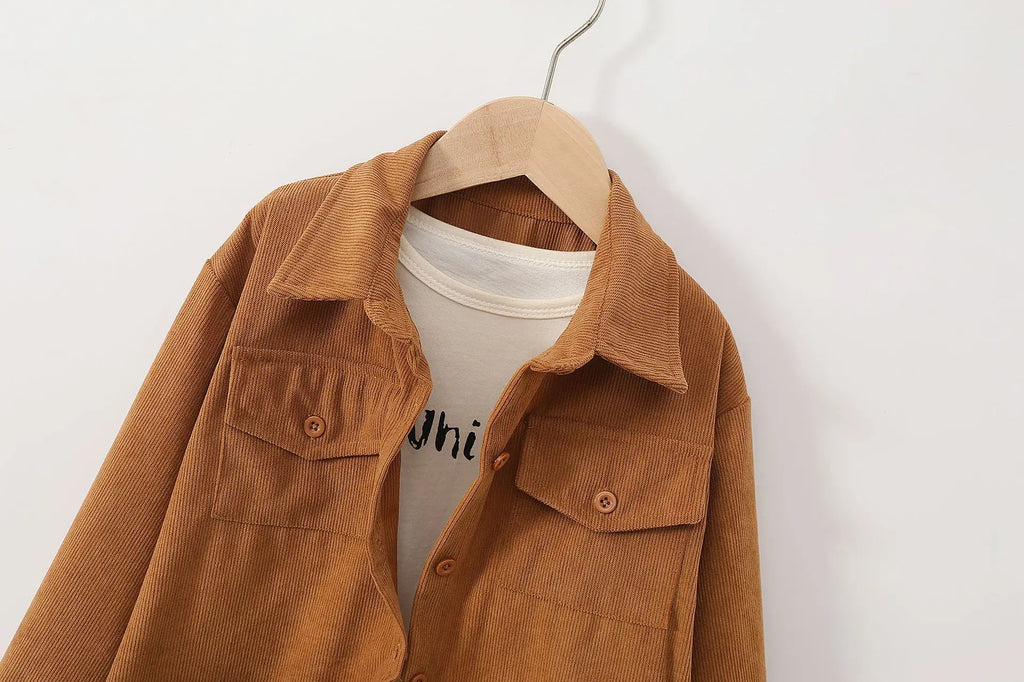 kids jacket 2026 autumn girls boys cute shirt tops Corduroy outwear clothing