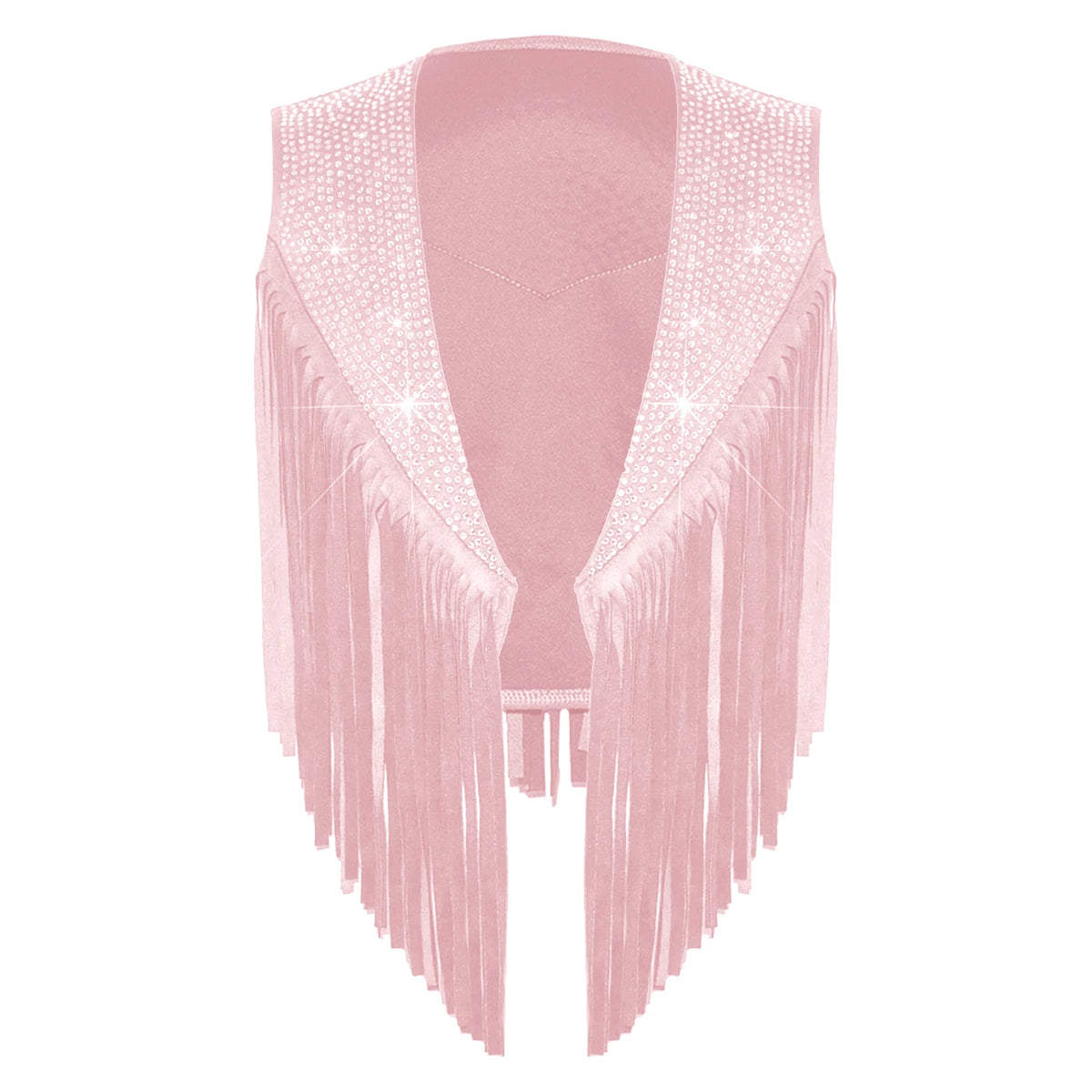 Girls Western Cowgirl Vest Tassels Shiny Rhinestones Open Front Waistcoat Tops Halloween Carnival Theme Party Cowboy Costume