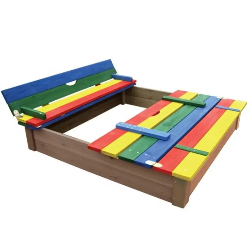 Children Kids Outdoor Garden Wooden Sand Pit with Foldable Bench