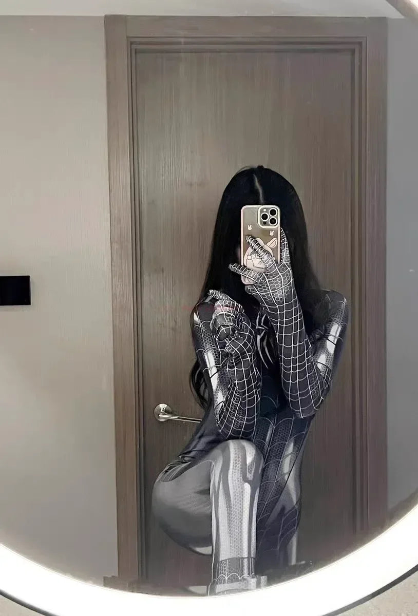 Halloween Superhero Cosplay Costume Spider-Woman Black Cat 3D Printed Tight Jumpsuit Bodysuit Adult Party Outfit Xmas Gift