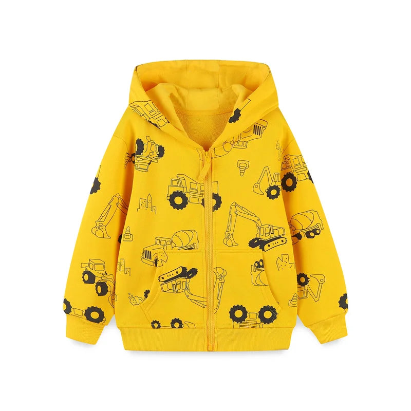 Children's Hooded Jacket New Cars Printed Long Sleeve Zipper Winter Autumn Outwear for Boys Girls 2-7T Spring Coats