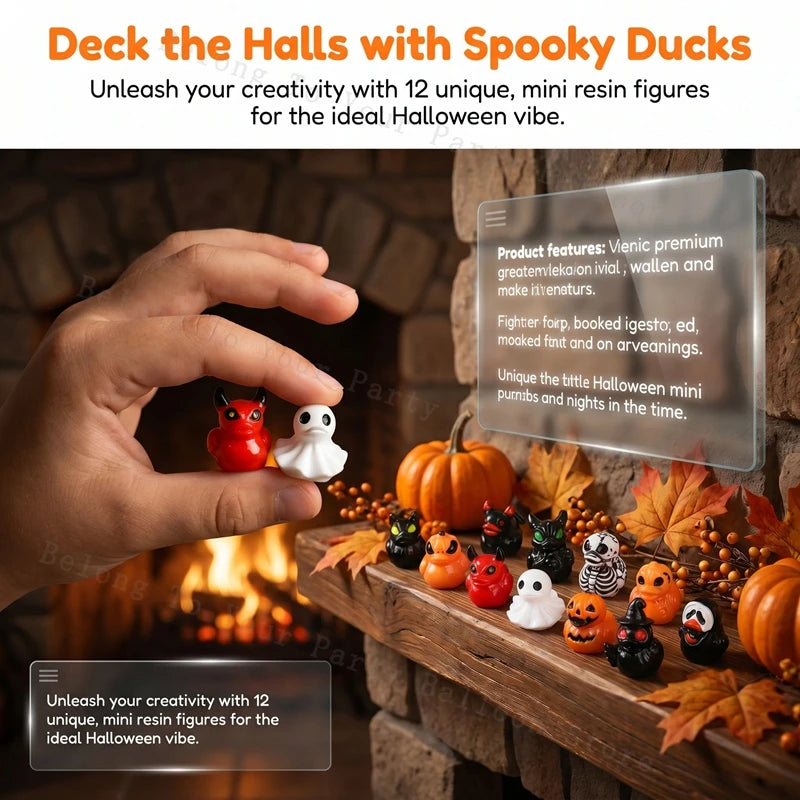 Halloween Mini Figurines Resin Halloween Ducks Ghost Miniatures Figurines Bulk for Garden Fairy Micro Landscape Home DIY Decor