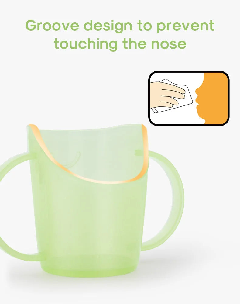 Baby Learns to Drink Water Cup, Baby Drinks Water and Milk, Anti Choking and Nose Protection, Slanted Mouth Cup