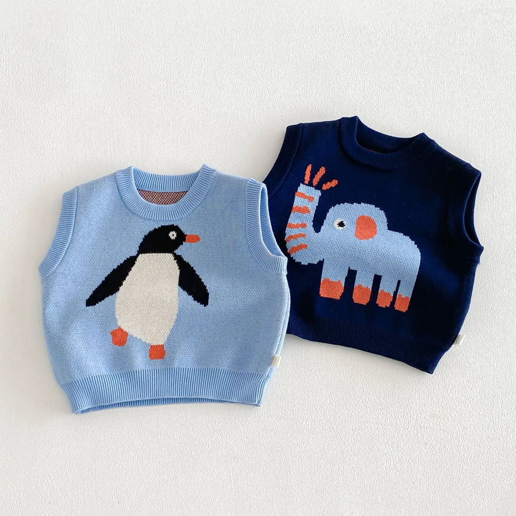 Boys Vest 2026 Spring and Autumn New Children's Clothing Korean Style Fashion Boy Baby Cute Cartoon Knit Vest Simple