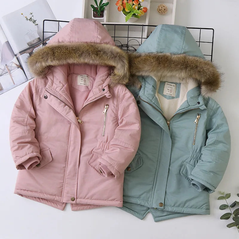 2025 Autumn Winter Children Boy Jacket Outerwear Coat Hooded Plus Velvet Thicken Warm Jacket For Girl 4-14 Year Kids Girl Parka