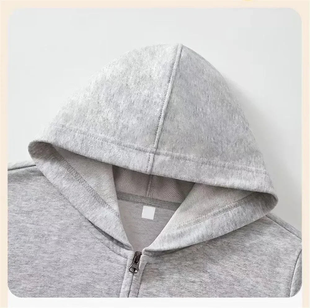 Children's long-sleeve zip-upjacket for autumn and wintercartoon-style outerwear with "23" print;boys' jacket hooded sweatshirt.
