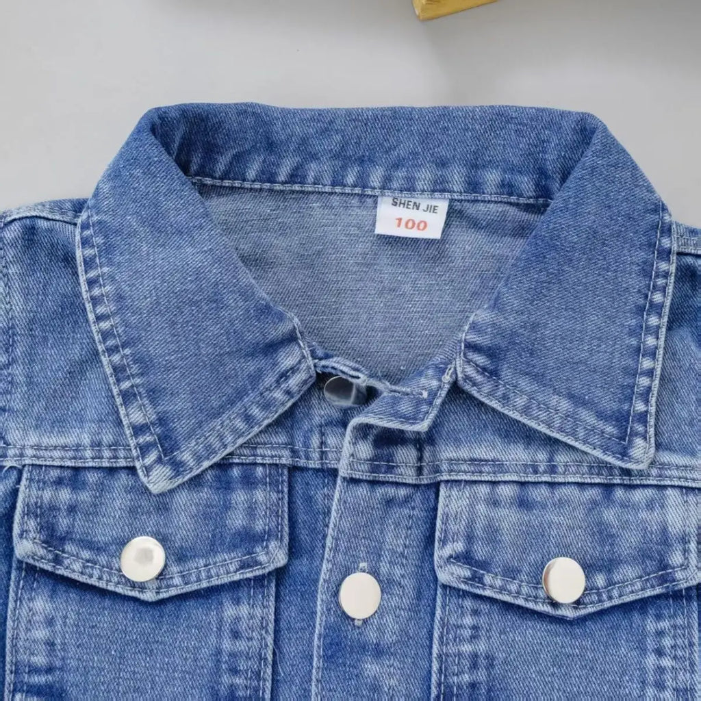 Kids Denim Jacket New Spring Autumn Girls Fashion Bow Bright Diamond Design Lapel Jean Coat Children Outerwear Clothing 2-12 Yrs