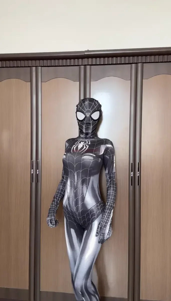 Halloween Superhero Cosplay Costume Spider-Woman Black Cat 3D Printed Tight Jumpsuit Bodysuit Adult Party Outfit Xmas Gift