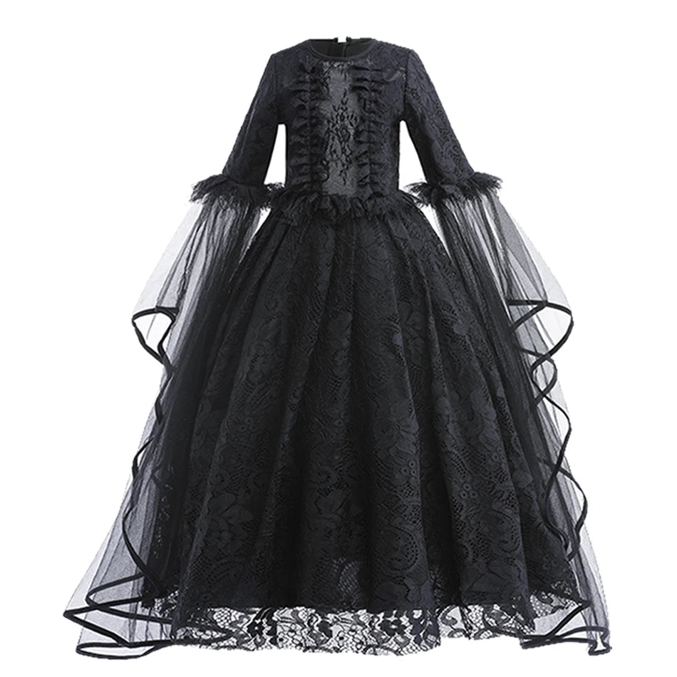Maleficent Costume Girl Girls Halloween Costume Cosplay Evil Queen Black Mesh Children Carnival Party Wand Demonic Witch Dress