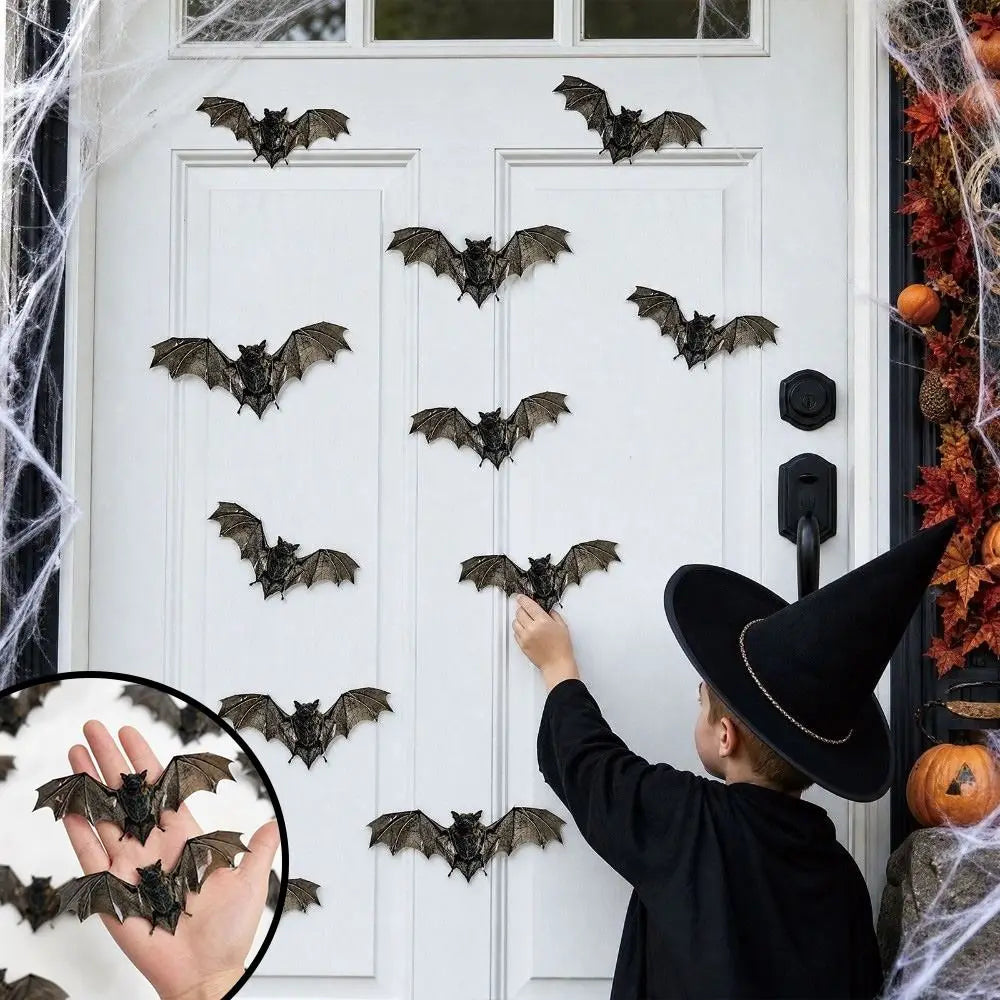 12Pcs Waterproof PVC 3D Bat Wall Stickers Realistic 3D Texture Double-sided Printing Halloween Bat Decals Easy to Paste Reusable