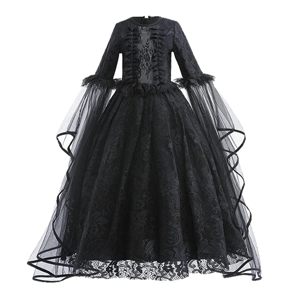 Maleficent Costume Girl Girls Halloween Costume Cosplay Evil Queen Black Mesh Children Carnival Party Wand Demonic Witch Dress