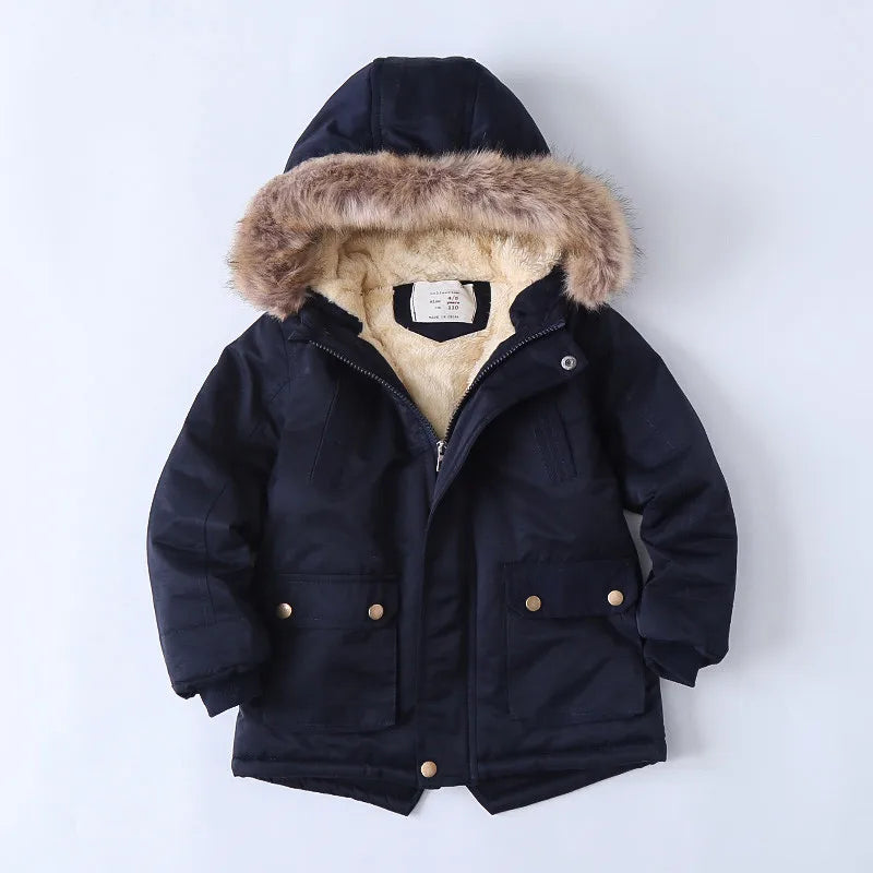 2025 Autumn Winter Children Boy Jacket Outerwear Coat Hooded Plus Velvet Thicken Warm Jacket For Girl 4-14 Year Kids Girl Parka