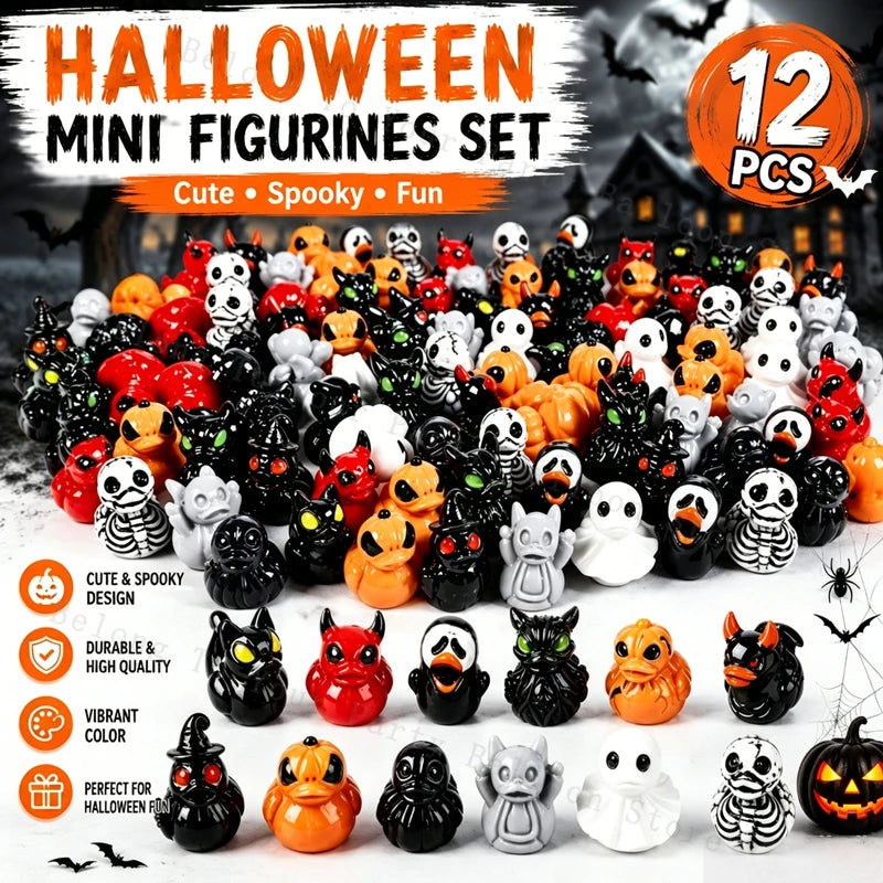 Halloween Mini Figurines Resin Halloween Ducks Ghost Miniatures Figurines Bulk for Garden Fairy Micro Landscape Home DIY Decor