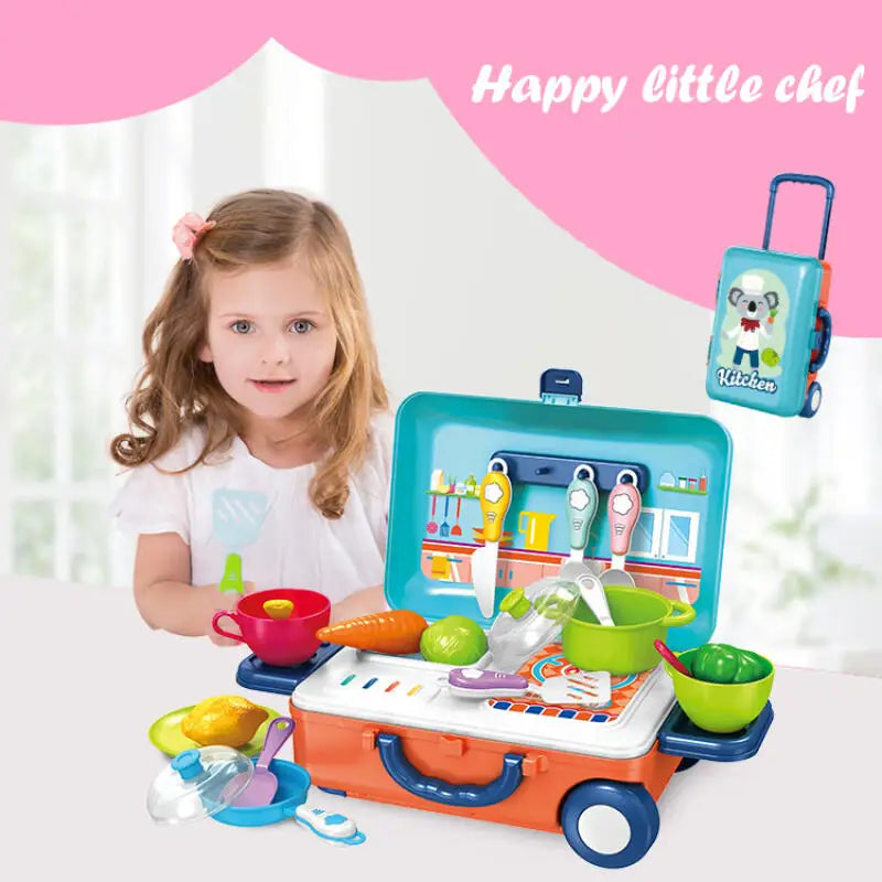 Children's Simulation Play House Kitchen Toys Girls Beauty Portable Tools Utensils Tableware Trolley Case Doctors Medical Kit