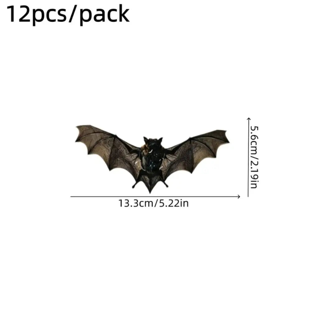 12Pcs Waterproof PVC 3D Bat Wall Stickers Realistic 3D Texture Double-sided Printing Halloween Bat Decals Easy to Paste Reusable