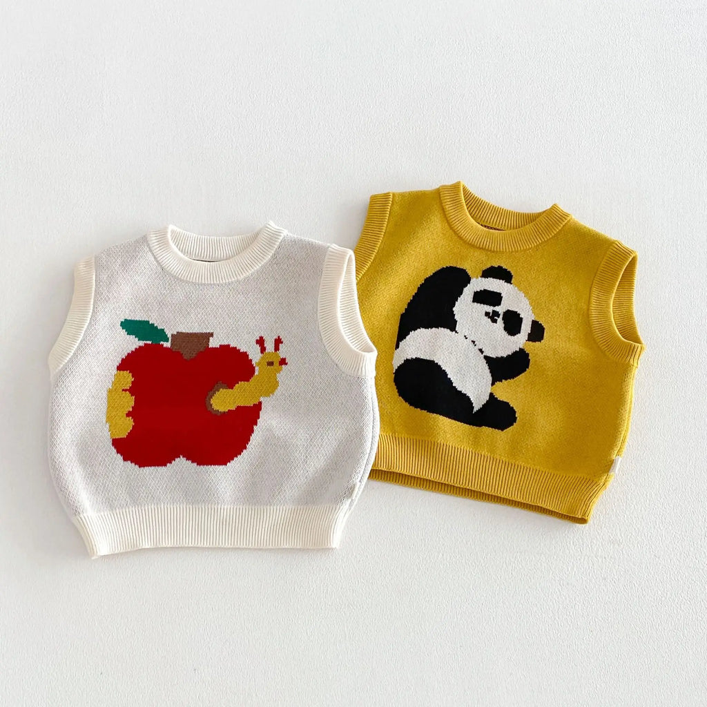 Boys Vest 2026 Spring and Autumn New Children's Clothing Korean Style Fashion Boy Baby Cute Cartoon Knit Vest Simple
