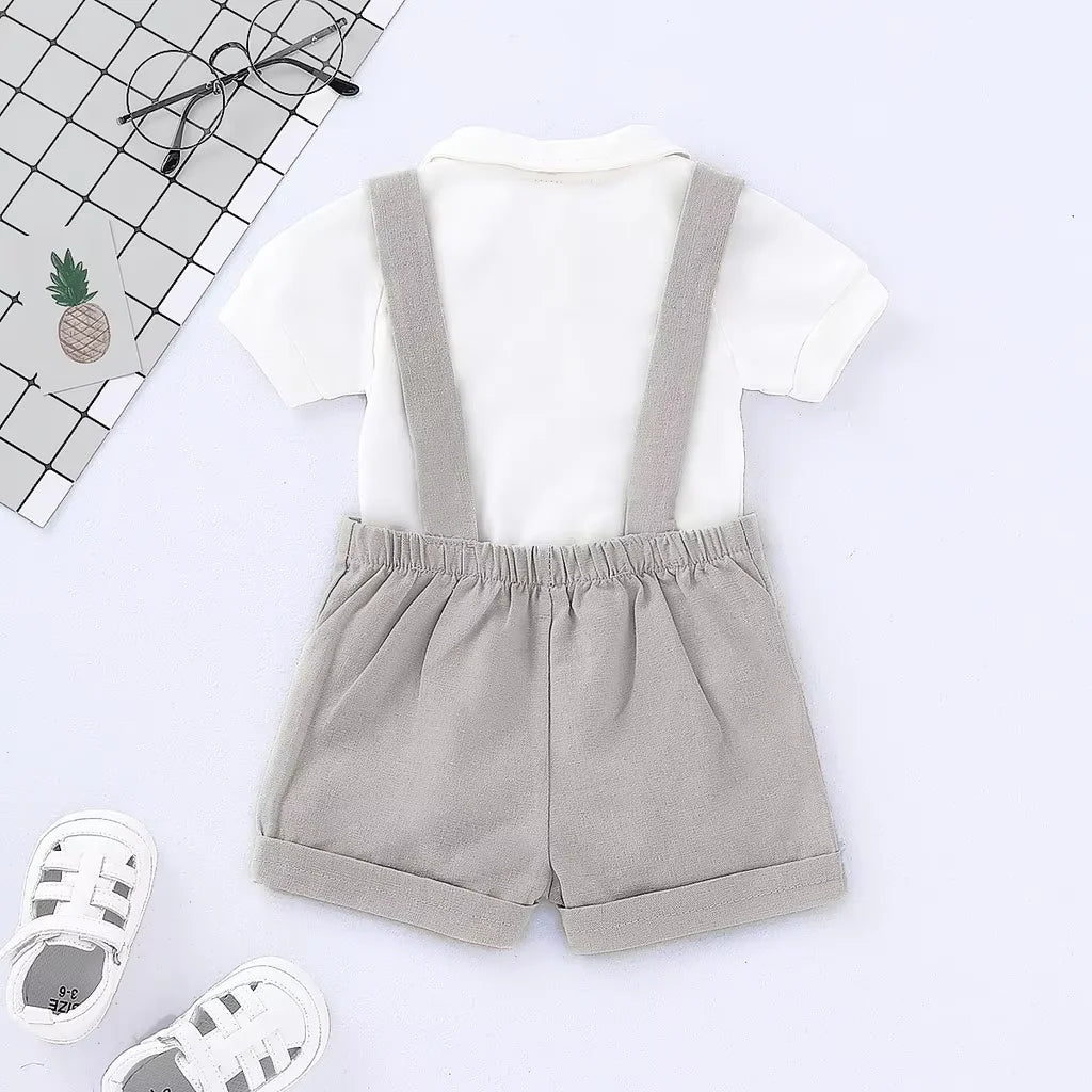 Mini Gentleman Outfit Newborn Baby Boy Formal Costumes Short Sleeve Shirt With Bow + Romper Short Pants Summer Fashion 2 Pcs Set