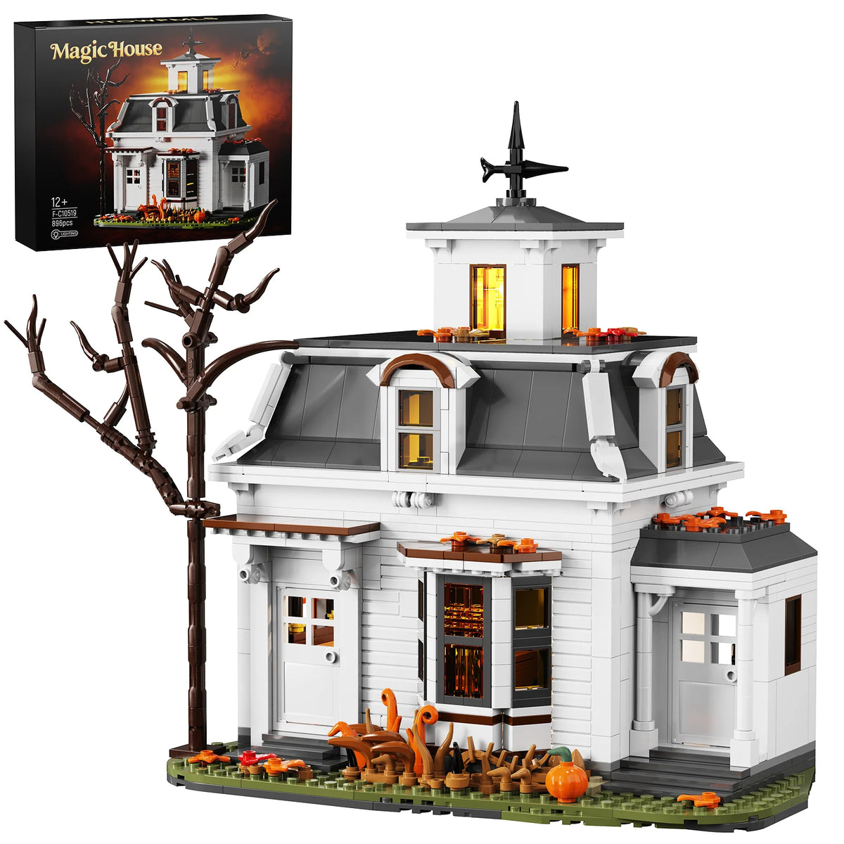 Halloween Magic House Building Blocks Set Spooky White Cottage Architecture Model Bricks Home Decoration Toys Gifts for Adult