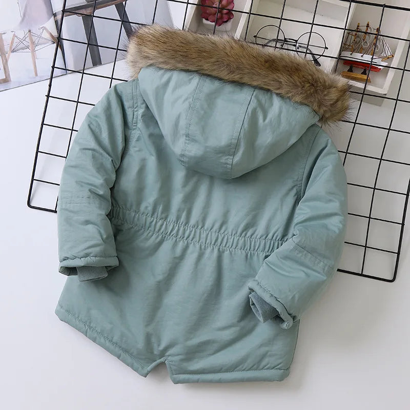 2025 Autumn Winter Children Boy Jacket Outerwear Coat Hooded Plus Velvet Thicken Warm Jacket For Girl 4-14 Year Kids Girl Parka