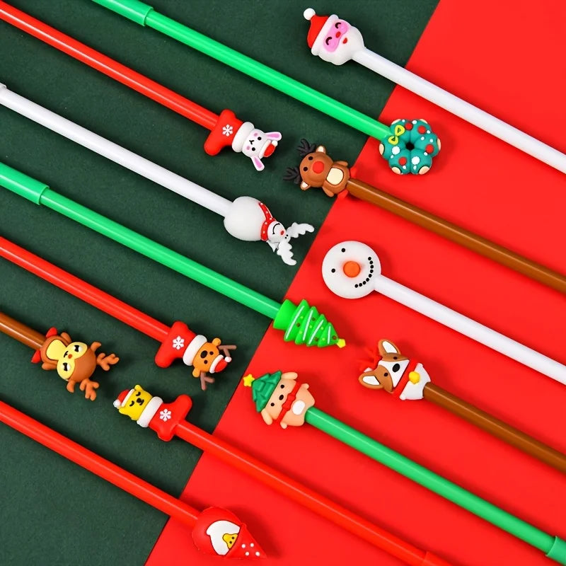 12 Christmas-Themed Neutral Pens, Office And Study Stationery, Good Gifts for Students, Diverse Styles, Holiday DIY Decorations