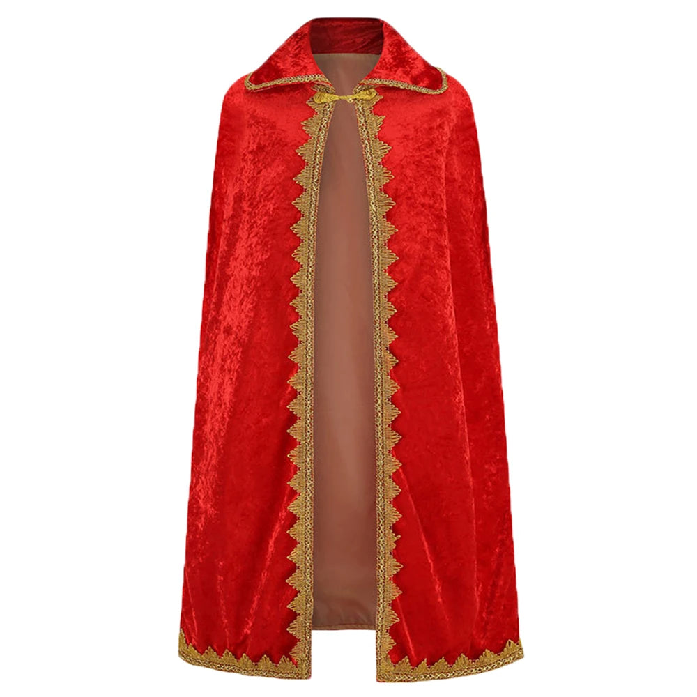 High Quality Boys King Costumes Birthday Christmas Halloween Party Children Red Blue Velvet Cloak Kids Prince Robe Crown Scepter