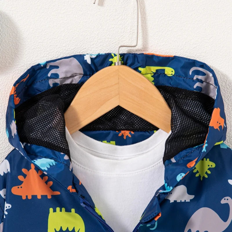 Kids Jacket  Autumn Children's Wear Toddler Cartoon Dinosaur Print Foreign Trade Hooded Zipper Sports Coat