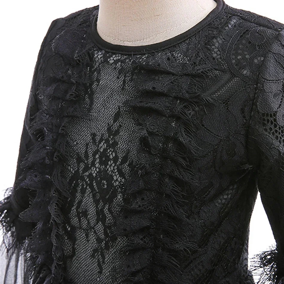 Maleficent Costume Girl Girls Halloween Costume Cosplay Evil Queen Black Mesh Children Carnival Party Wand Demonic Witch Dress
