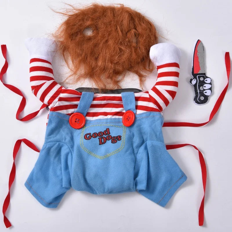 Funny Dog Halloween Costume Horror Doll Style Pet Cosplay Clothes with Wig Plush Arms Party Outfit for Dogs