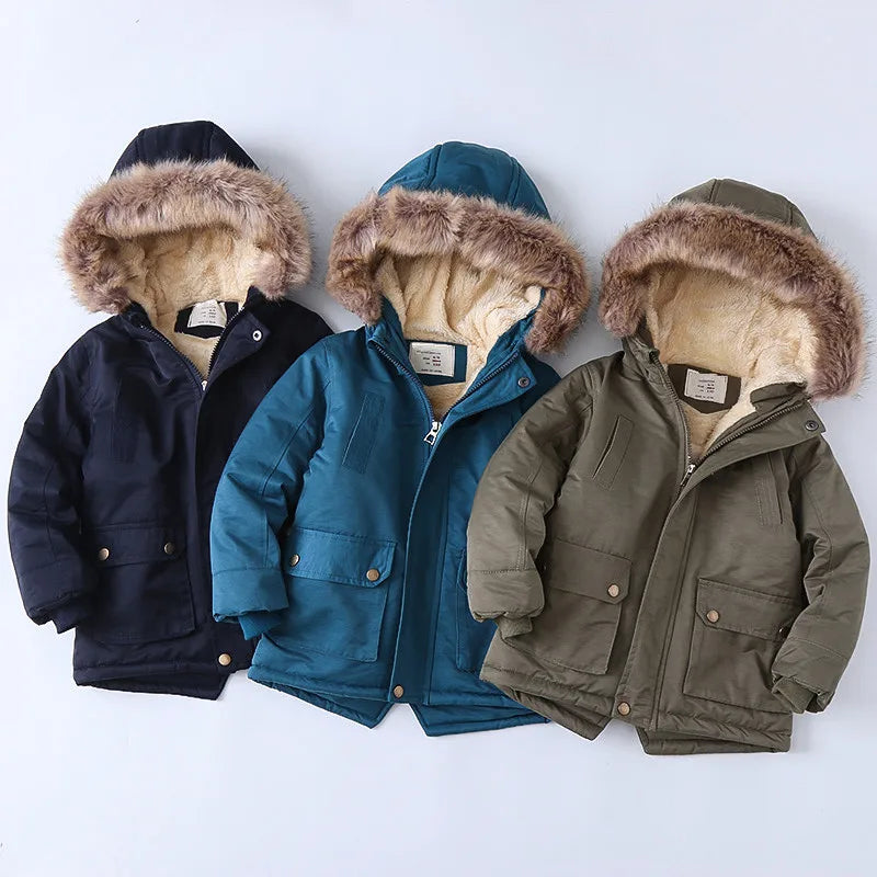 2025 Autumn Winter Children Boy Jacket Outerwear Coat Hooded Plus Velvet Thicken Warm Jacket For Girl 4-14 Year Kids Girl Parka