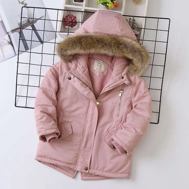 2025 Autumn Winter Children Boy Jacket Outerwear Coat Hooded Plus Velvet Thicken Warm Jacket For Girl 4-14 Year Kids Girl Parka