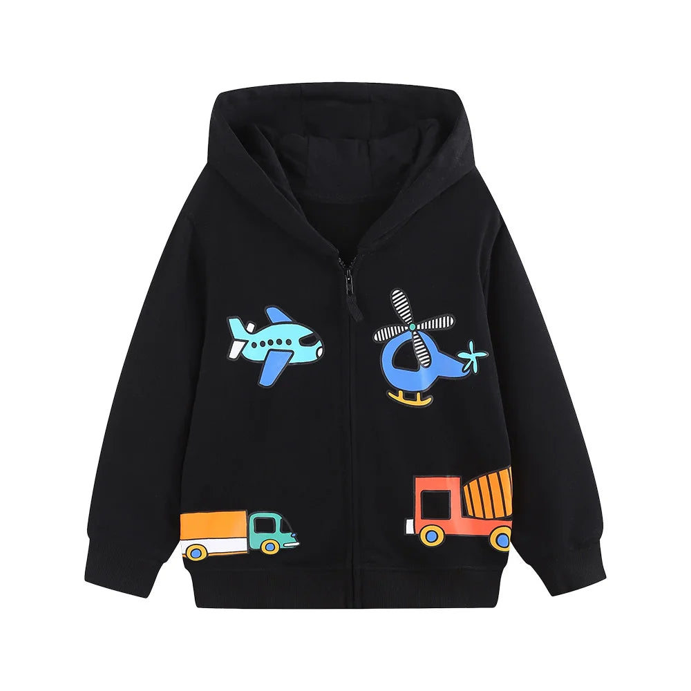 Children's Hooded Jacket New Cars Printed Long Sleeve Zipper Winter Autumn Outwear for Boys Girls 2-7T Spring Coats