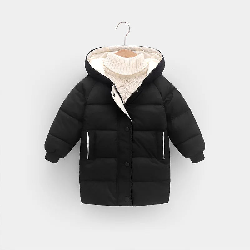 Boys Thickened Down Jackets Children Winter Large Fur Collar Cotton Coat New Kids Warm Hooded Outerwear Teenager Padded Clothing