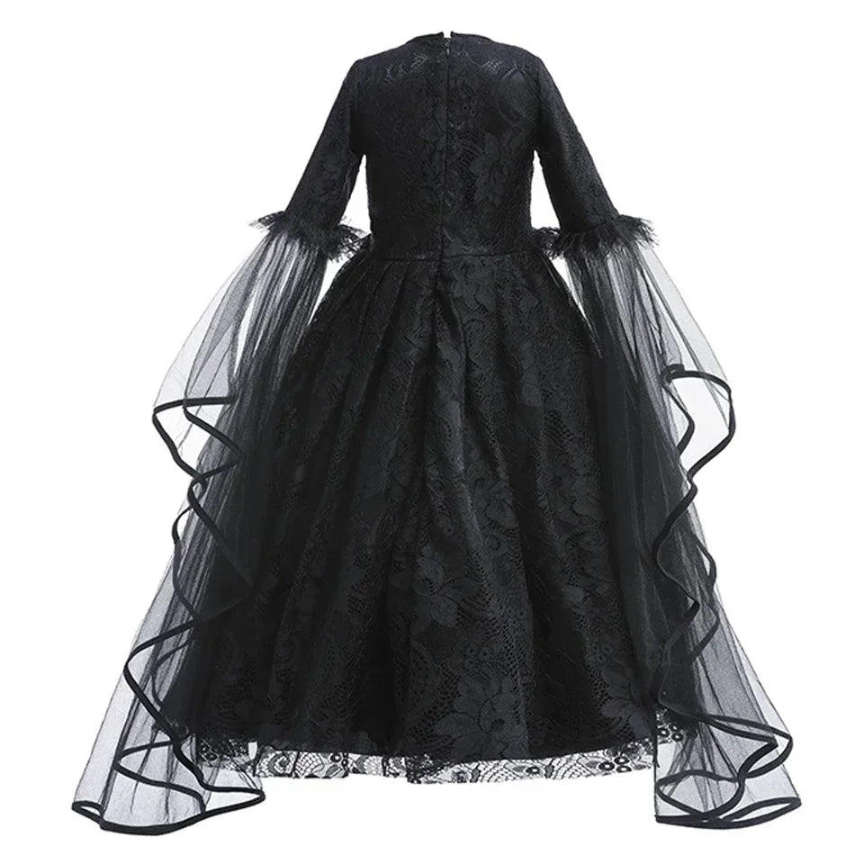 Maleficent Costume Girl Girls Halloween Costume Cosplay Evil Queen Black Mesh Children Carnival Party Wand Demonic Witch Dress