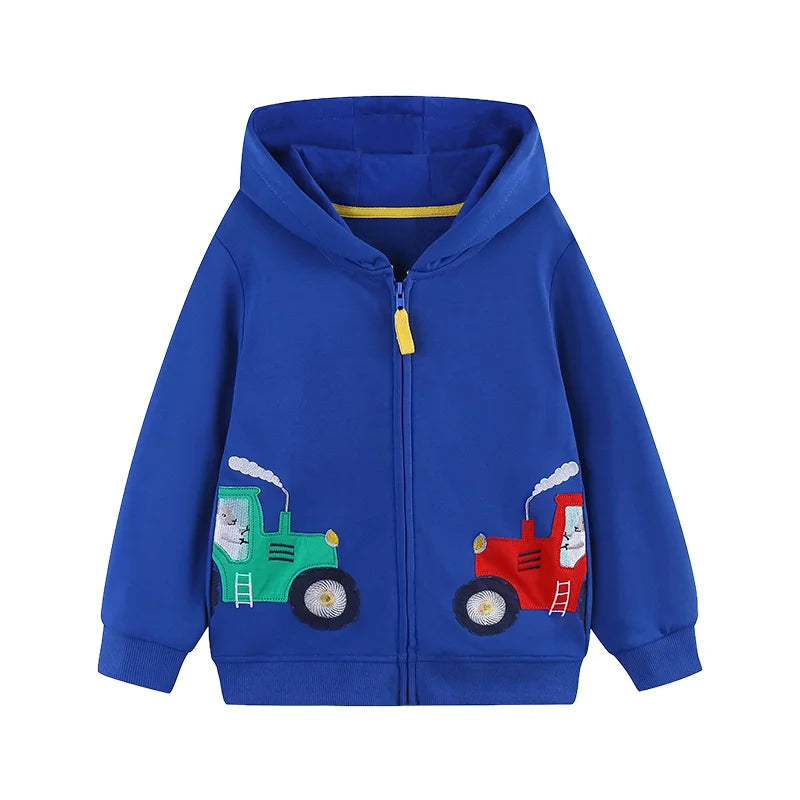Children's Hooded Jacket New Cars Printed Long Sleeve Zipper Winter Autumn Outwear for Boys Girls 2-7T Spring Coats