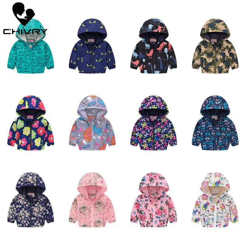 2023 Kids Clothes Boys Jackets Children Hooded Zipper Windbreaker Baby Fashion Print Coat Infant Waterproof Hoodies For Girls