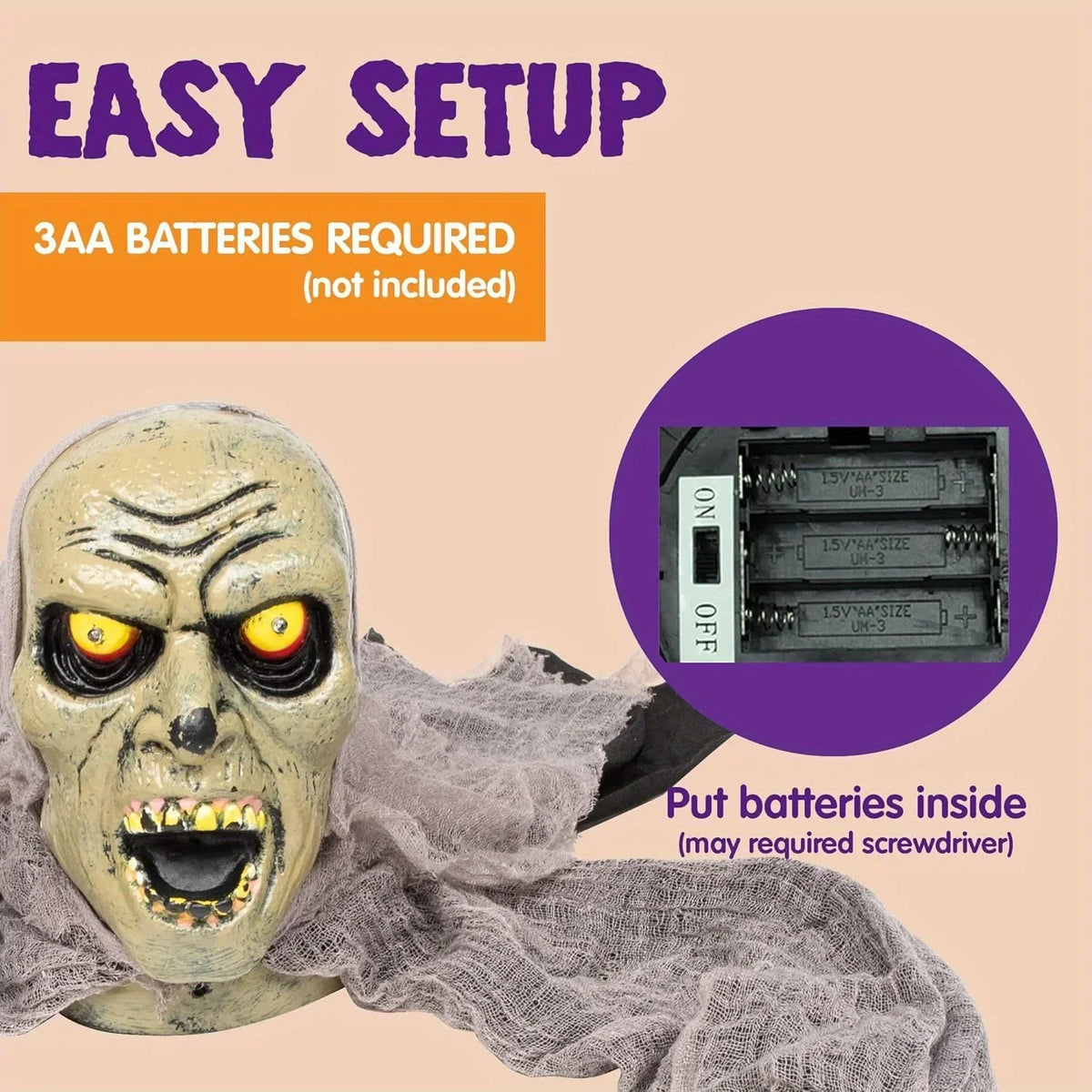 Groundbreaker Zombie with Sound and Flashing Eyes Halloween Decor for Halloween Yard Garden Outdoor Indoor Decorations, Photobooth Props