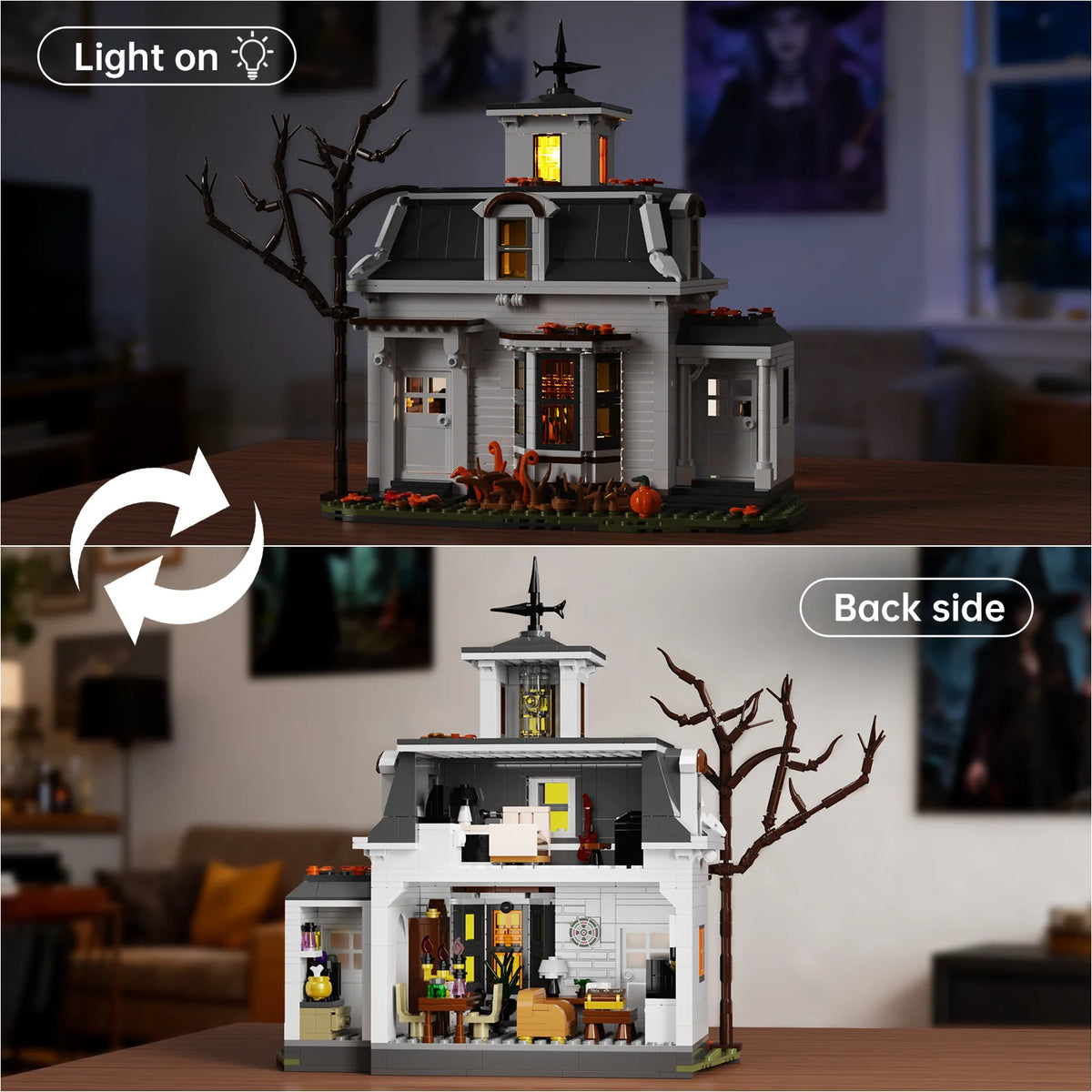 Halloween Magic House Building Blocks Set Spooky White Cottage Architecture Model Bricks Home Decoration Toys Gifts for Adult