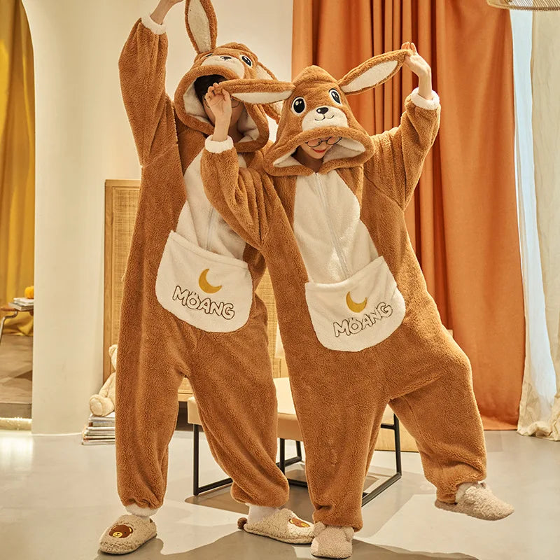 Kigurumi Cat Dinosaur Shark Women Men Pajamas Onesie Couples Jumpsuit Winter Thicken Hooded Pyjamas Halloween Christmas Homewear